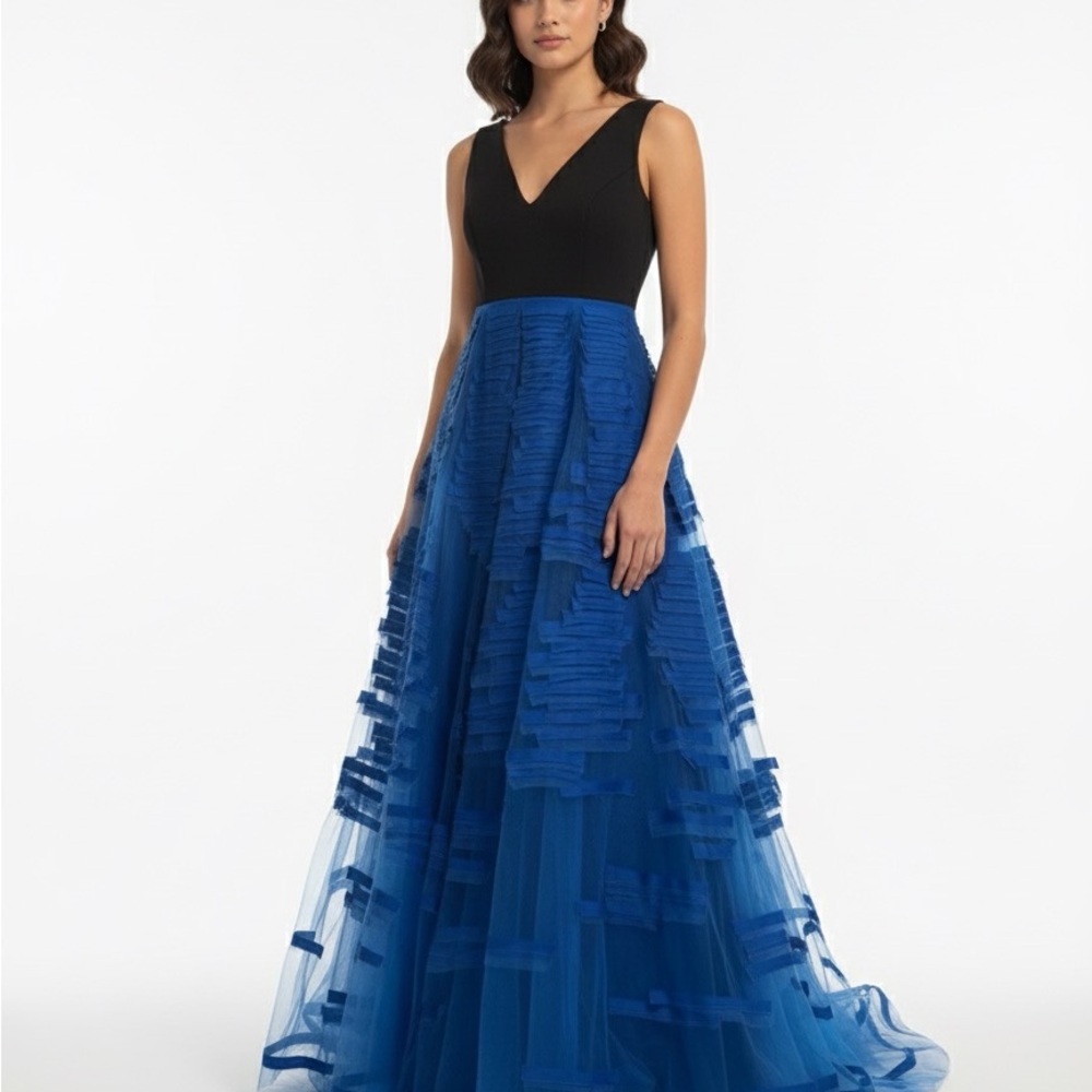 Sachin + Babi Black and Blue Evening Gown